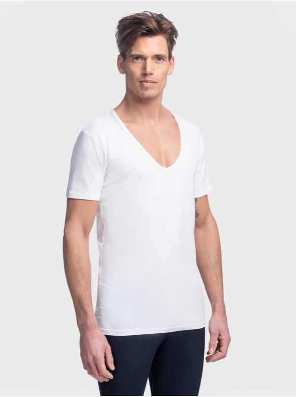 Roest Opvoeding Wedstrijd Wit T-shirt diepe V-hals Milano kopen? Extra lang - Girav